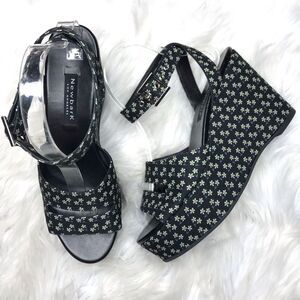 NewbarK Floral Maggie Platform Ankle Strap Wedges